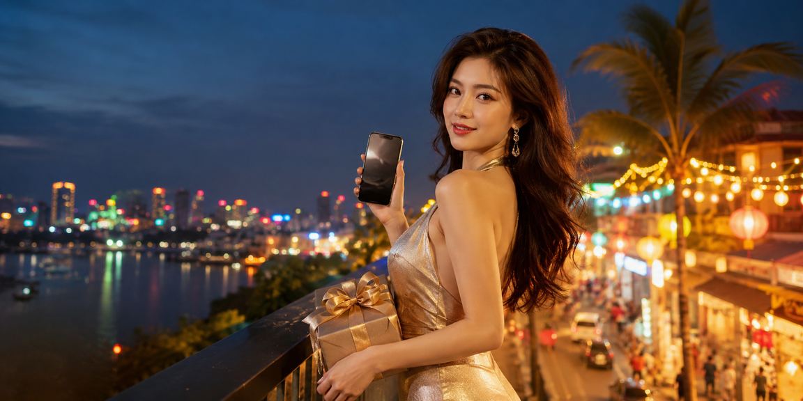 Người dùng Hà Nội xem casino di động trong không khí chợ đêm hiện đại